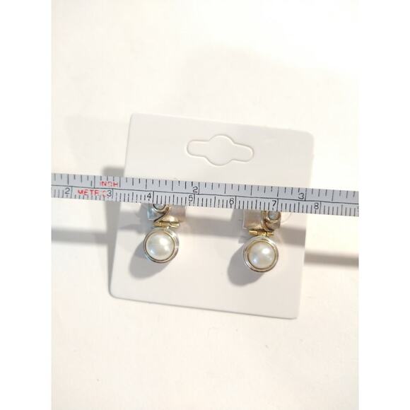 EP Signed Freshwater Pearls Dangle Earrings 14k yellow Gold Sterling Silver 925 - Picture 5 of 10